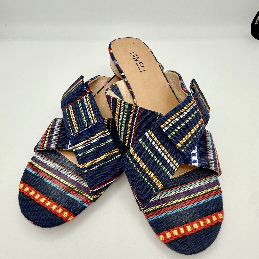 Vaneli Womens Multi Color Striped Canvas Criss Cross Slide Sandals Size 8 N